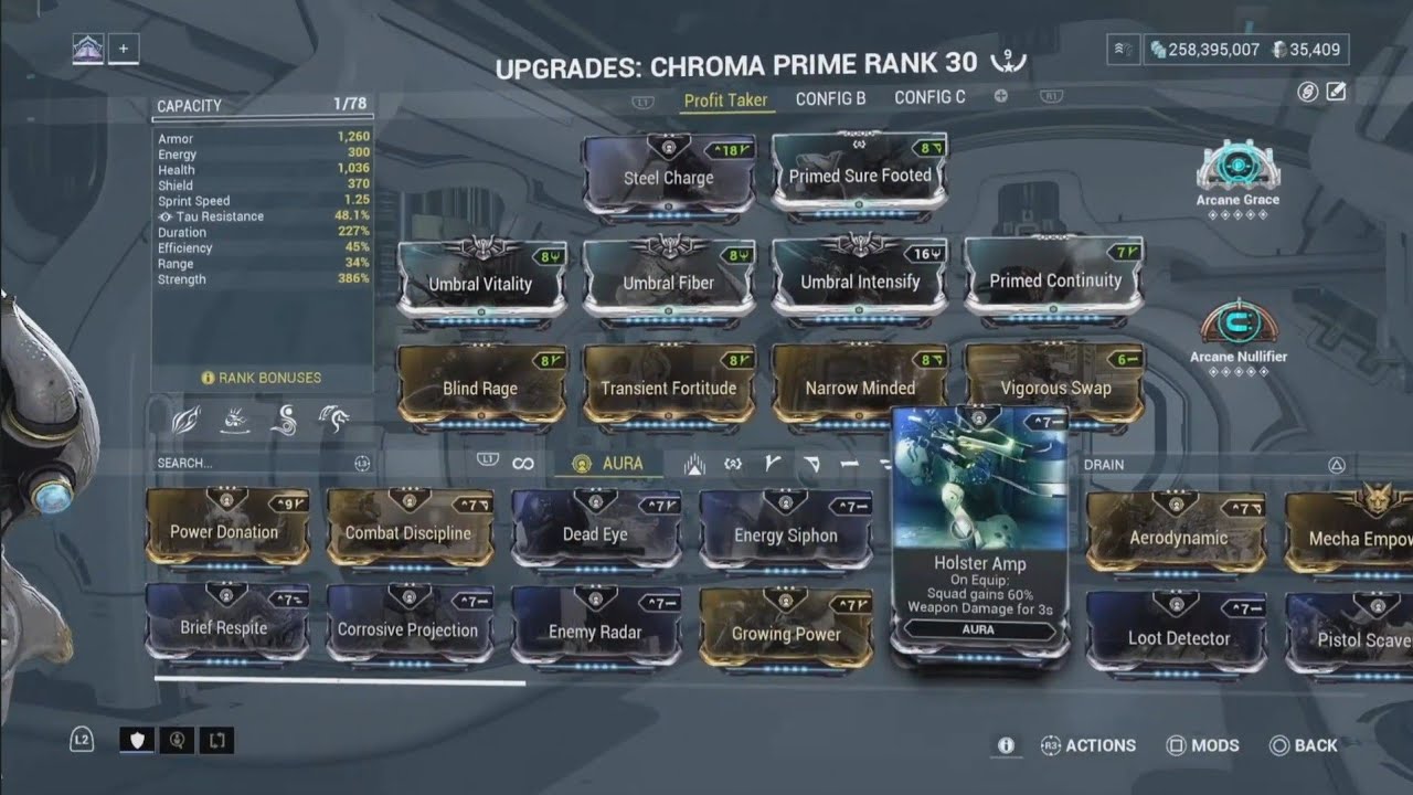 Comfy Chroma loadout for fast Profit Taker farming in Warframe