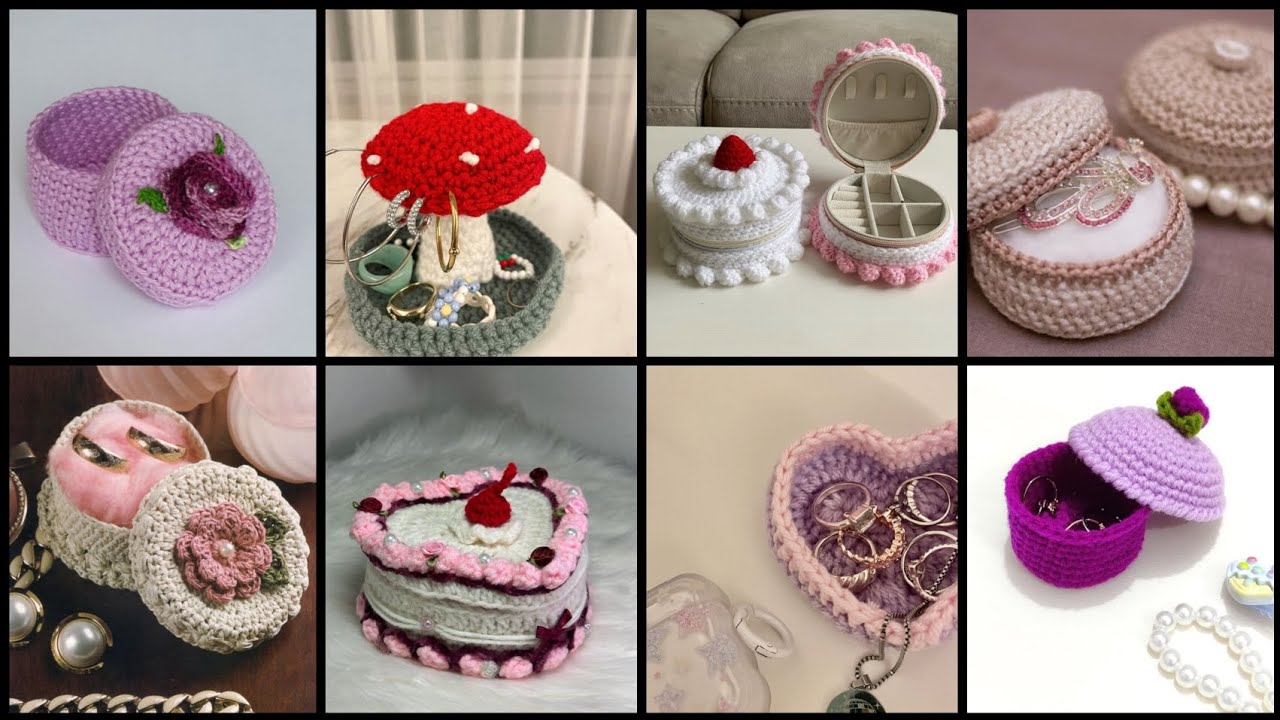 Crochet cute mini jewelry box idea/Knitting Jewelry accessories storage box idea/Crochet gift Ideas 