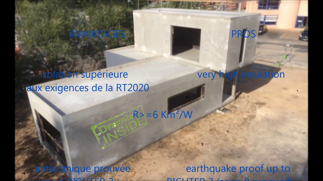 modular concrete house with metallic fibers anti-seismic, tornado-proof, cyclone-proof