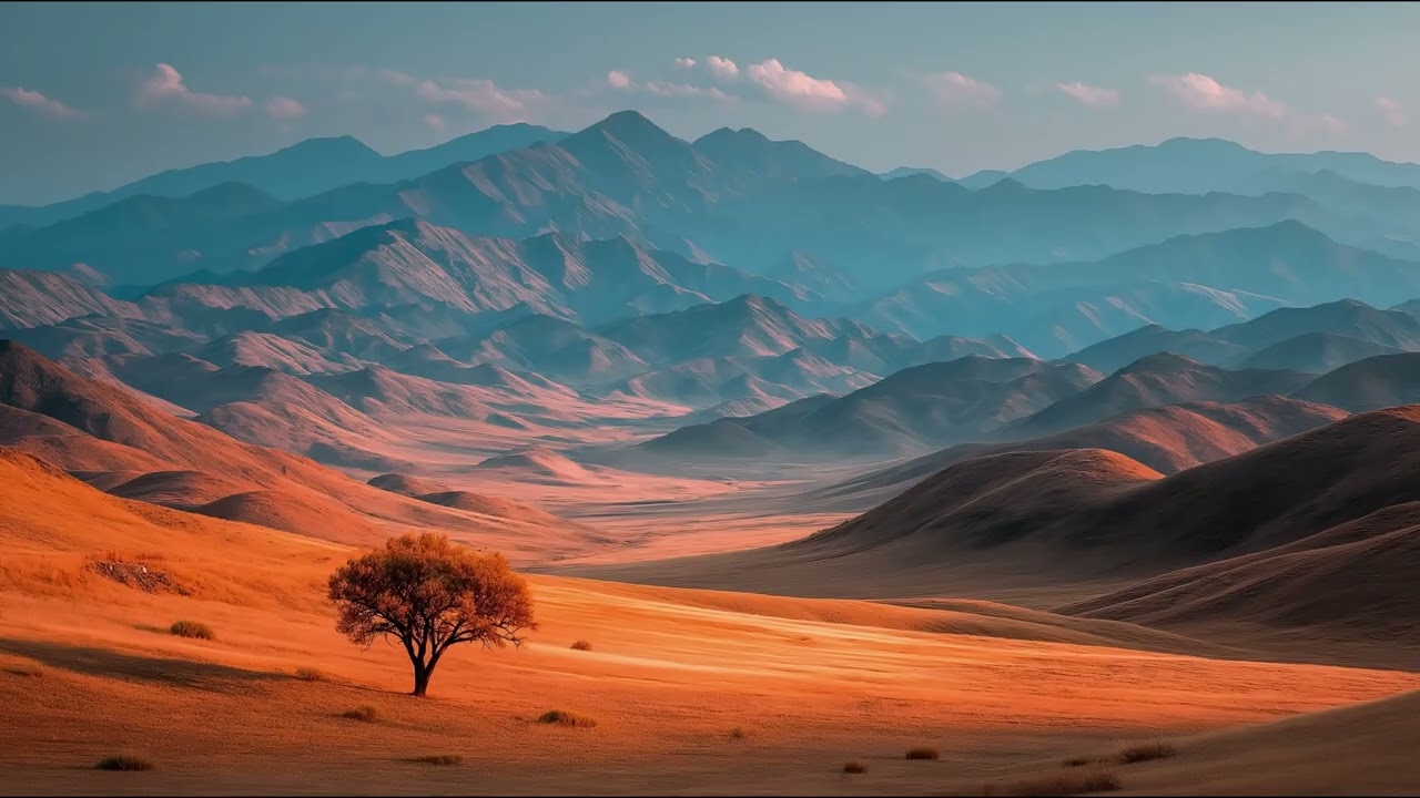 Golden Solitude of the Gobi – Mongolia Desert Mountains | Still Art Screen Saver | 4K