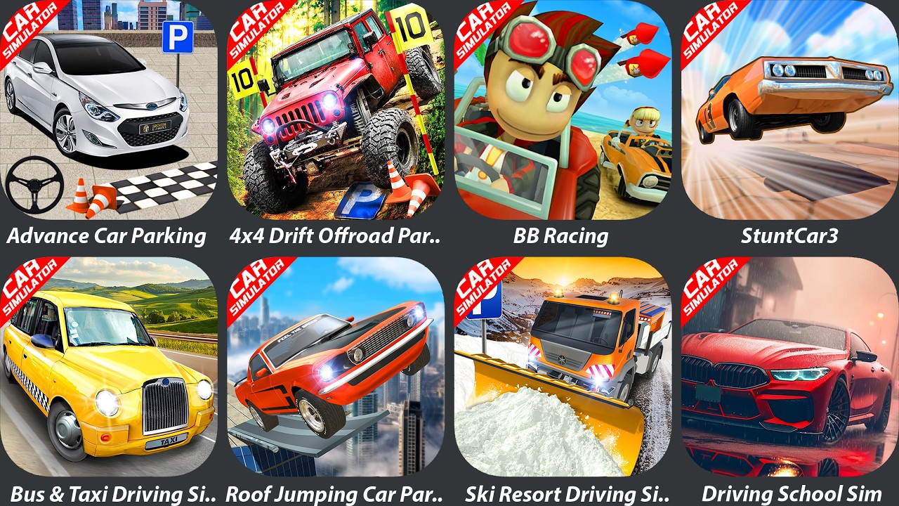Advance Car Parking,4x4 Drift Offroad Parking,BB Racing,Stunt Car 3,Roof Jumping Car Parking