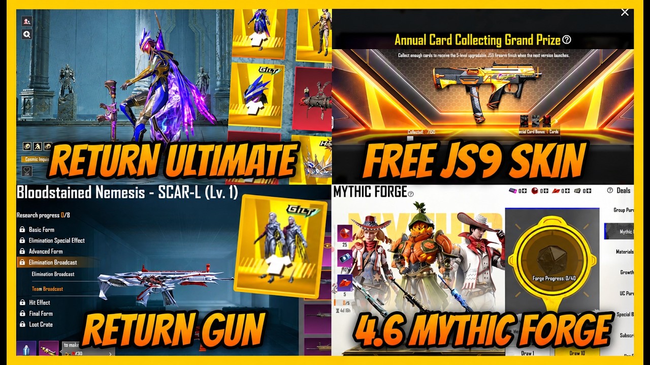 🔥4.6 UPDATE RETURN ULTIMATE l MYTHIC FORGE IN 4.6 UPDATE l FREE JS9 AND CARD COLLECTION IN BGMI