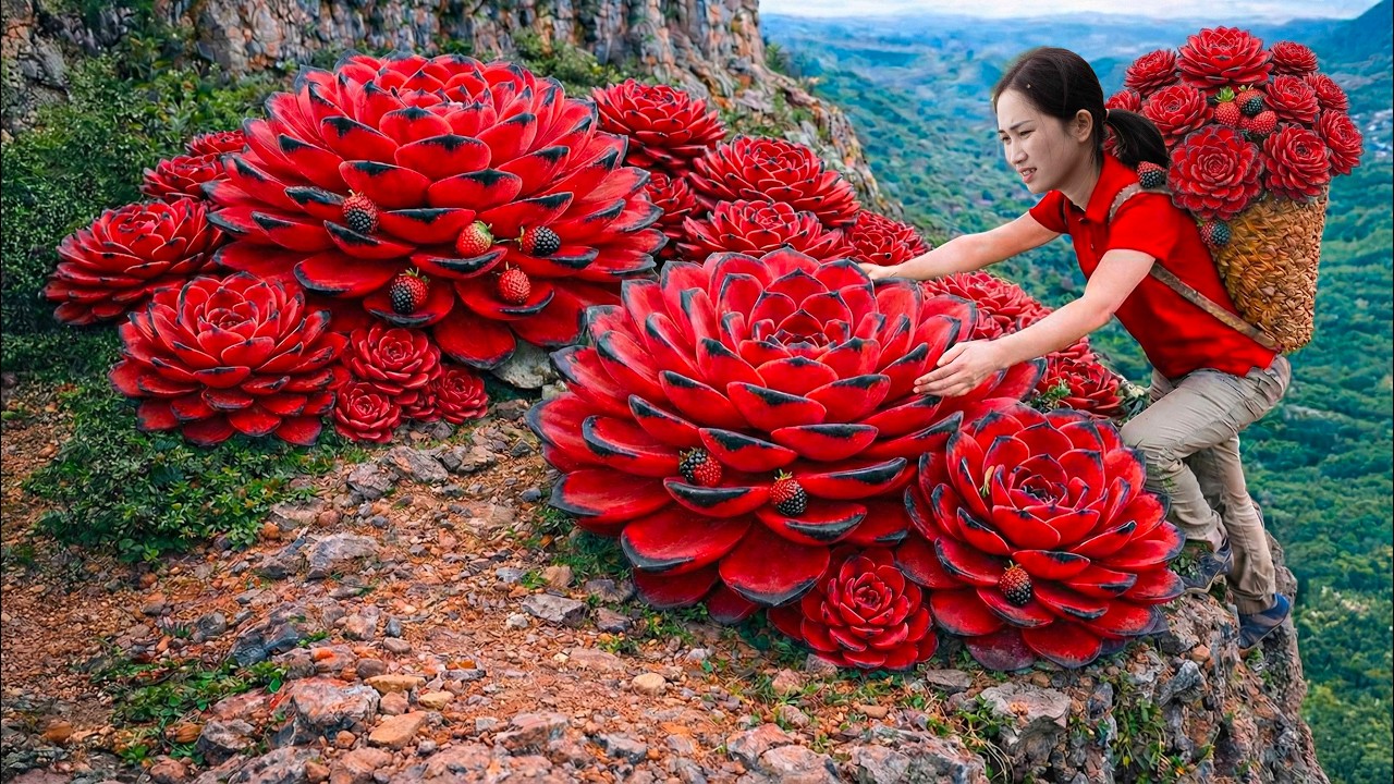 Harvesting Giant Red Cliffside Blossoms to Sell | Dangerous Mountain Discovery