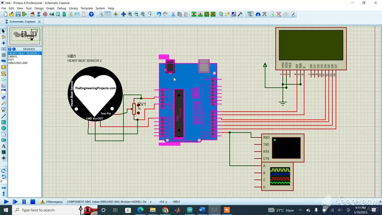 Measurement of Heartbeat using Module of Heartbeat sensor | Arduino | Proteus