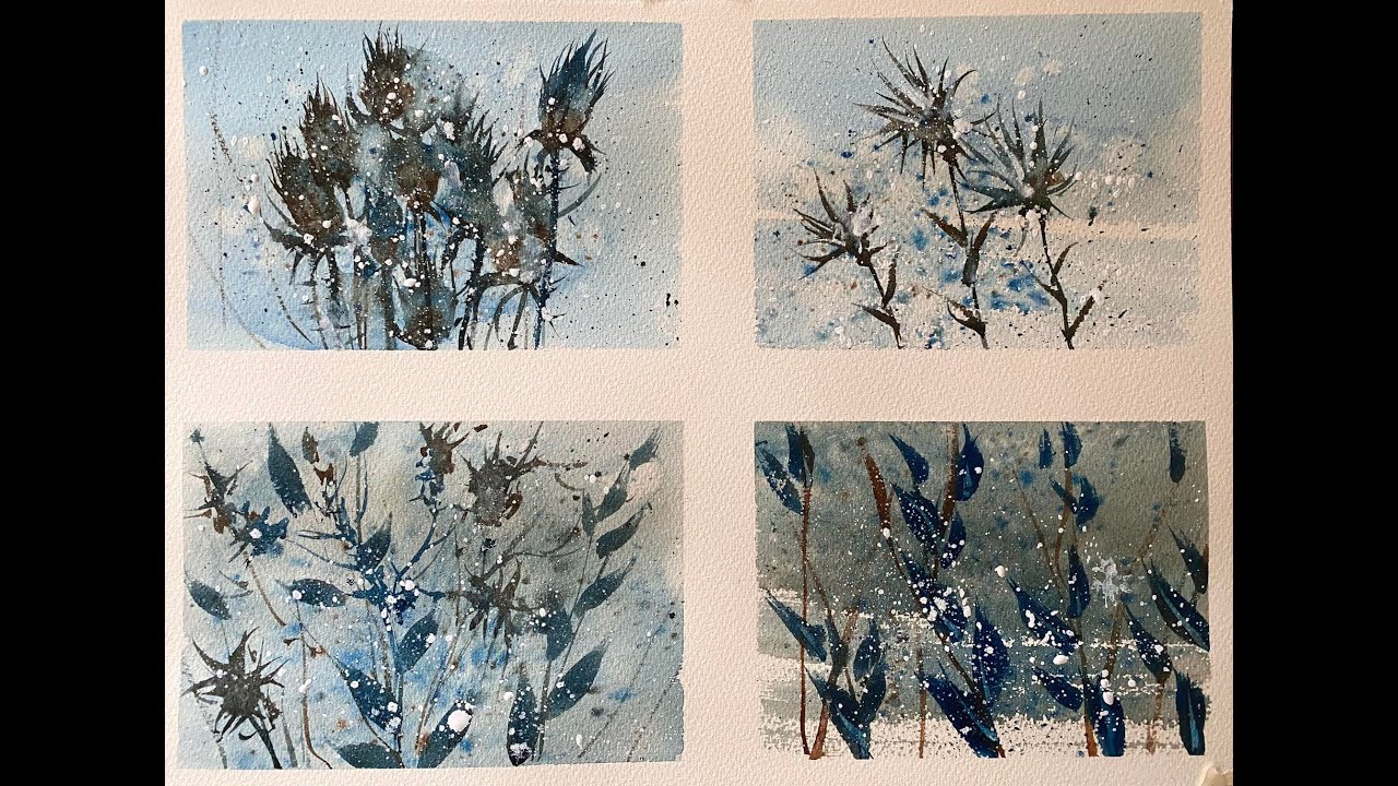 Paint 4 Beautiful Small Watercolour Yuletide cards, loose watercolor Flower Christmas Card Tutorial