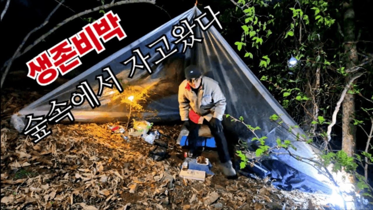 비박] 농업용비닐속에서 숲속에서 야생돌산에 비닐텐트 만들고 느낌있는 하룻밤 백패킹