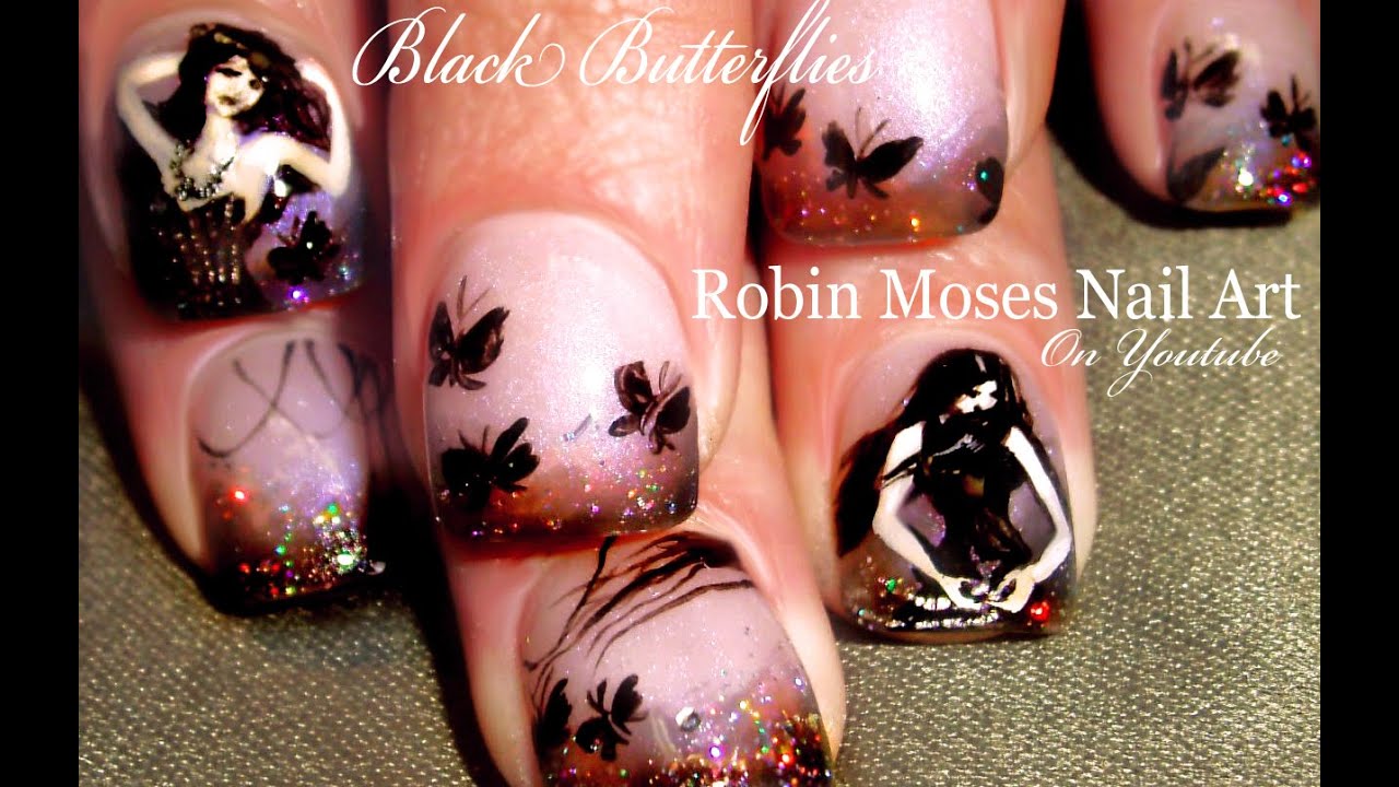 Black Butterfly Nail Art design | Gothic Holo Glitter Nails Tutorial