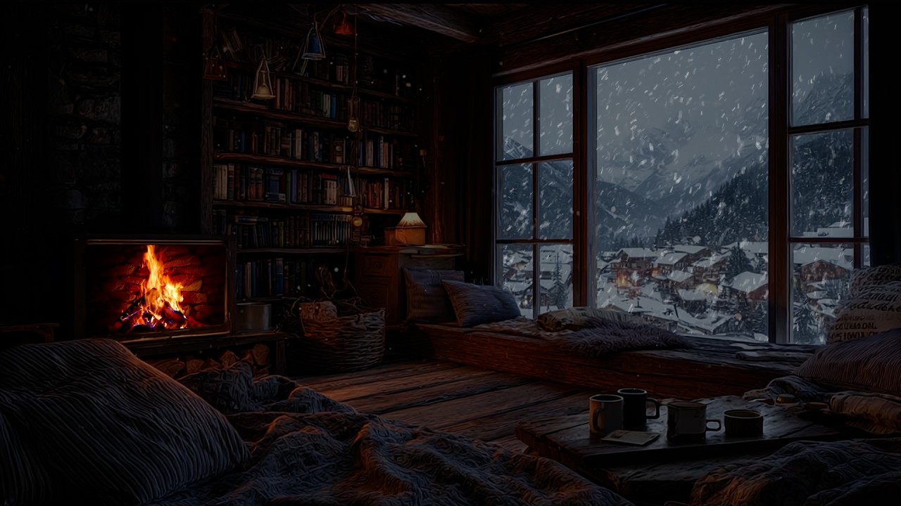 Gentle Snow Drifting through Warm Firelight ❄️ A Still, Quiet Space for Deep Focused Work