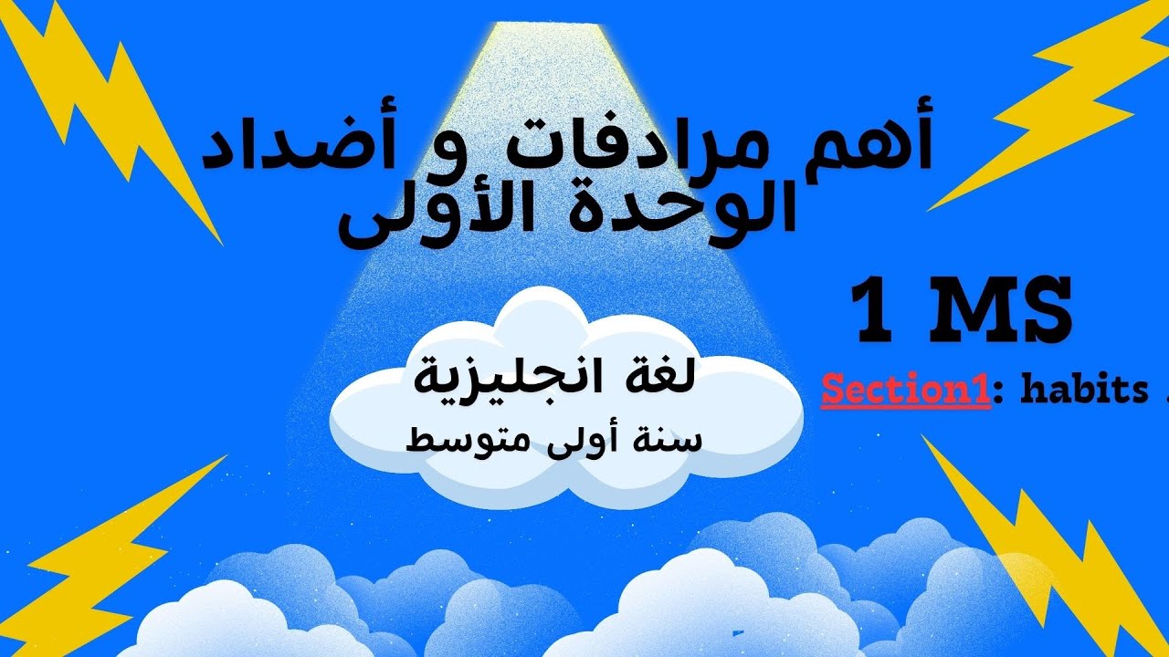 أهم مرادفات و أضداد الوحدة الأولى لغة انجليزية سنة أولى متوسط 1ms