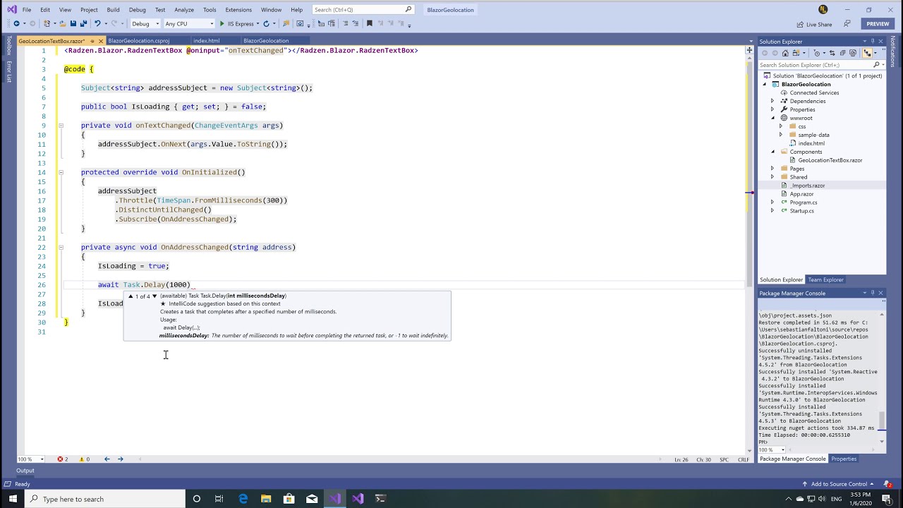 Blazor WebAssembly Asp.net QuickStart How to build an address autocomplete TextBox with Google API