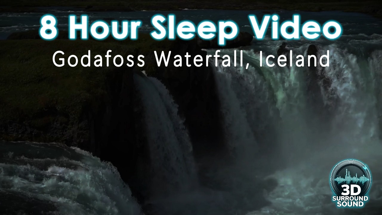 8 Hour Godafoss Waterfall Iceland Ambience | 3D Surround Sound Black Screen for Deep Sleep