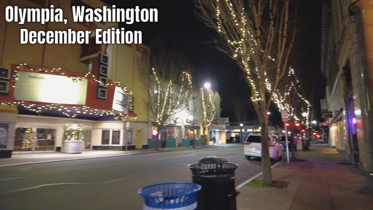 Olympia, Washington Downtown at Night Walk 4k