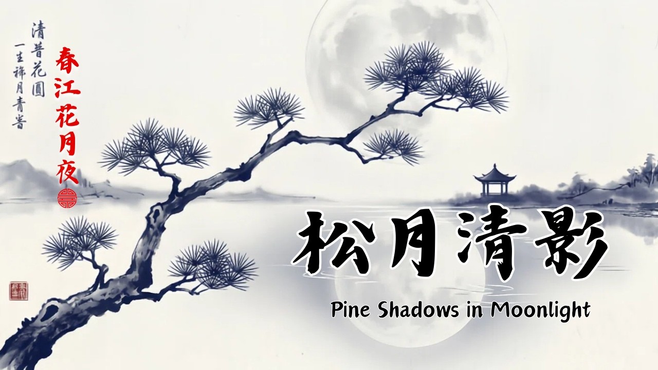 傳統中國風音樂🌙松月清影 (Pine Shadows in Moonlight) | 1 Hour Chinese Zen Meditation| 靜心、助眠、冥想必聽 🌑 深度放鬆的古琴與洞簫演奏