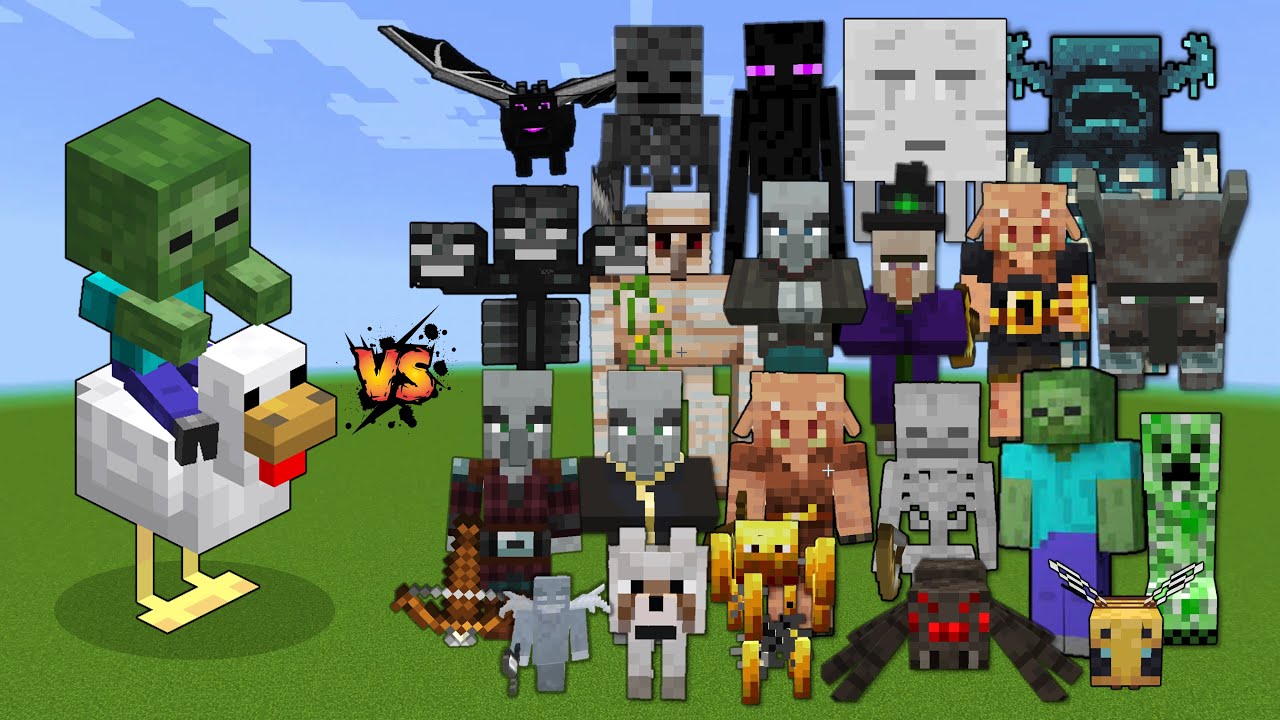 Chicken Jockey vs Every mob in Minecraft - Minecraft mob battle - Chicken Jockey vs All Mobs