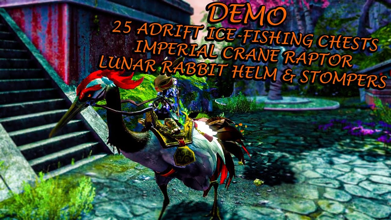 Guild Wars 2 - 25 Adrift IceFishing Chest, Imperial Crane Raptor & Lunar Rabbit Helm Stompers Demo!