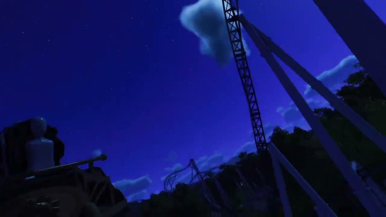 Plospaland Ride to Happiness pov left side back row night time on planet coaster 2