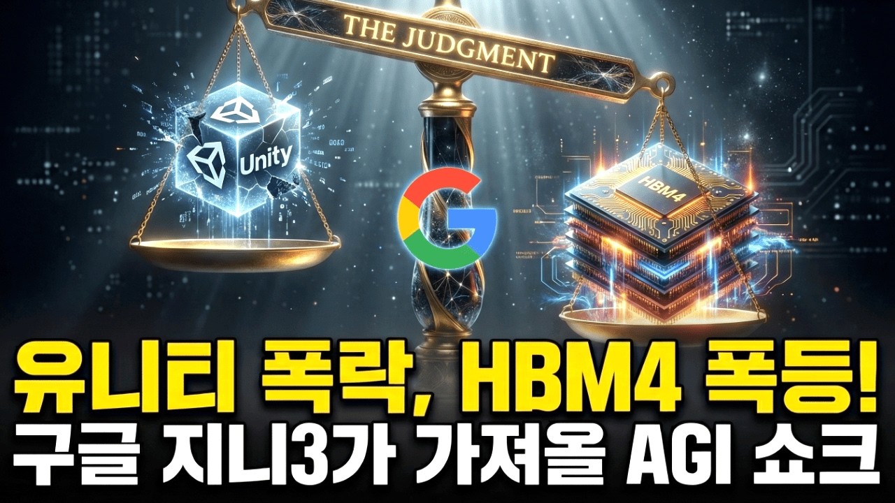 구글 지니3 발표와 유니티 24% 폭락 이유: 월드 모델이 AGI와 HBM4 수혜주에 미치는 영향 분석