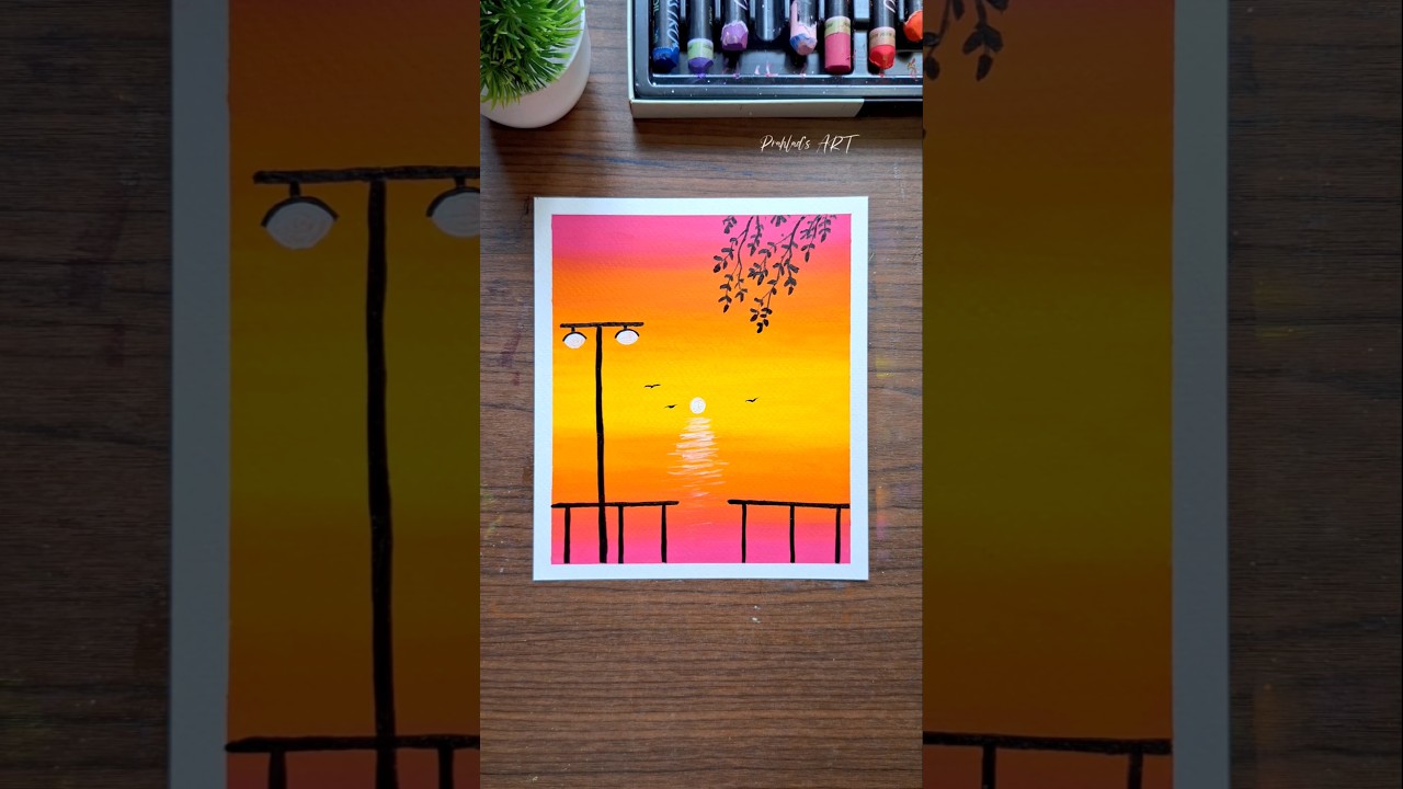 ✨ Beautiful Sunset Scenery Drawing | Easy Oil Pastel Art ✨  #art #drawing  #oilpastel  #sunset