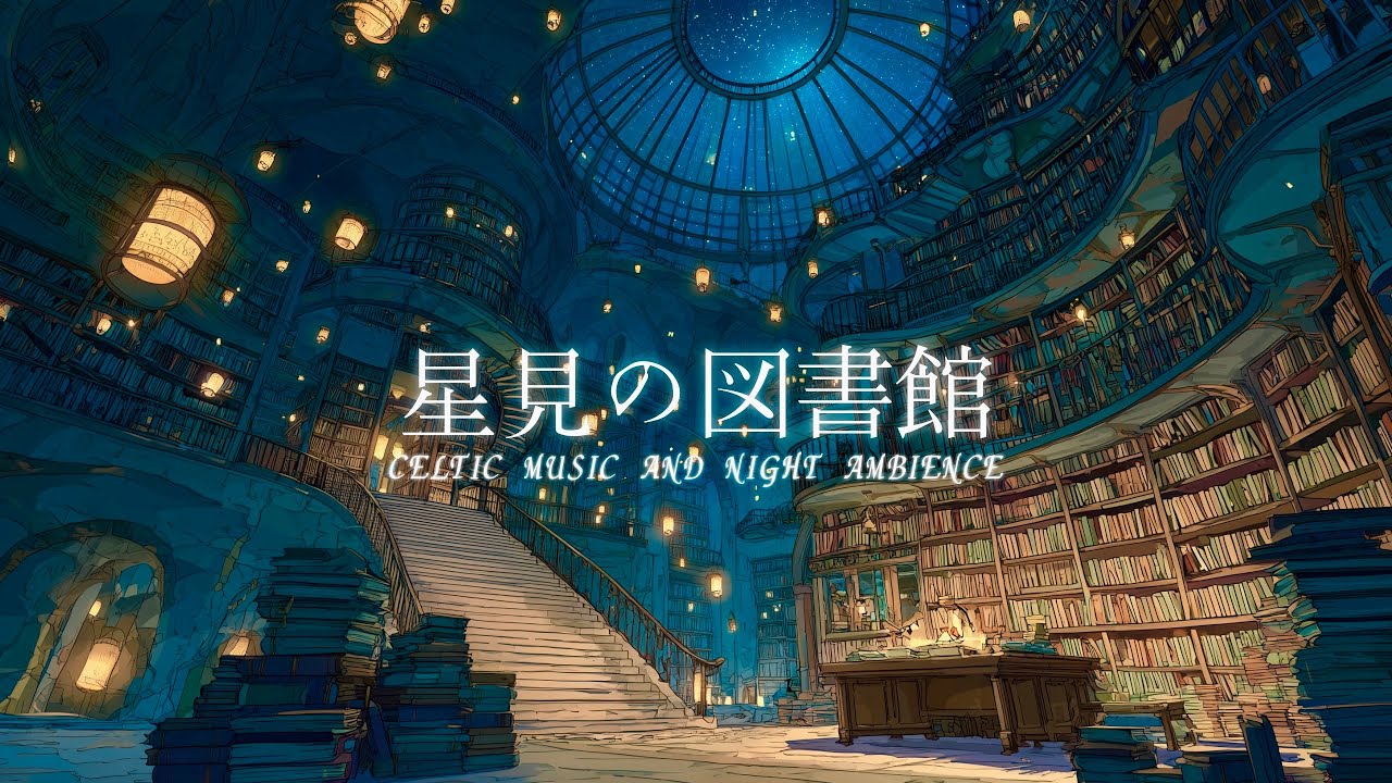 【ケルト音楽・環境音】星見の図書館で聴くケルト音楽と夜の環境音｜癒し作業用BGM