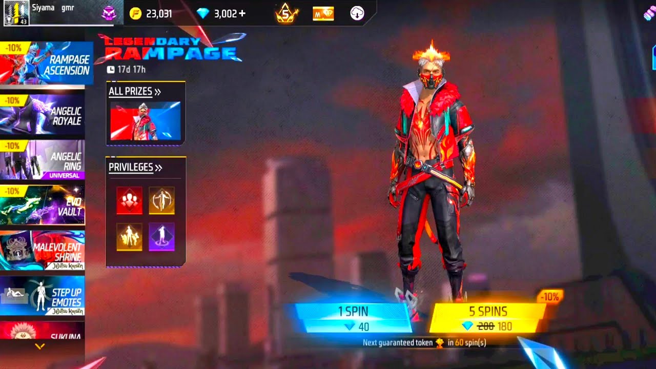 Legendary rampage bundle free fire 