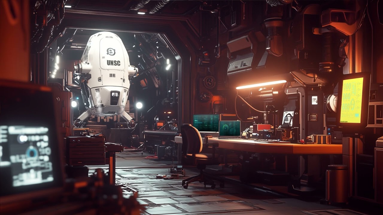 Space Station Engineering Deck. Sci-Fi Ambiance for Sleep, Study, Relaxation