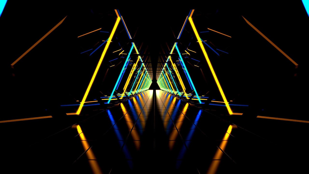 🎬 Mute Vision 4K – Futuristischer Neon-Gelb-und-Blau-Tunnel in Bewegung (Ohne Ton)