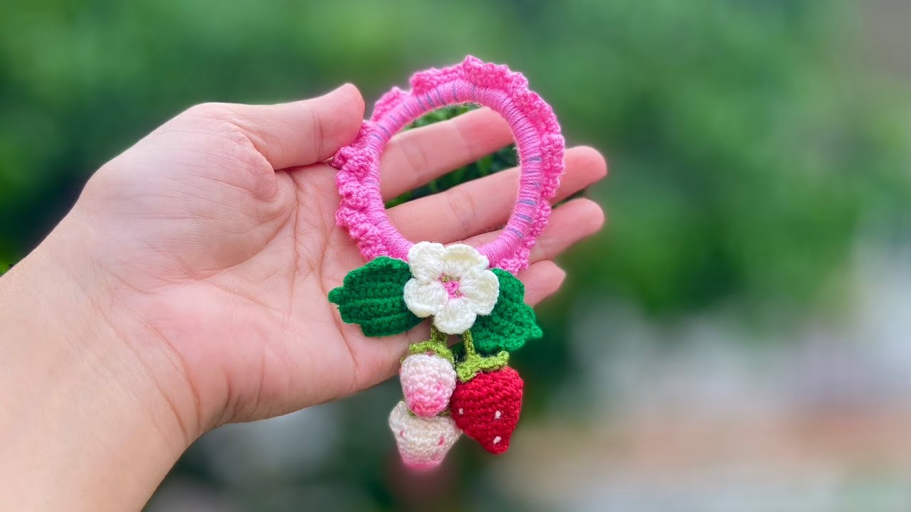 ยางรัดผมสตอเบอรี่ ถักโครเชต์ EP.9 rubber band Crochet