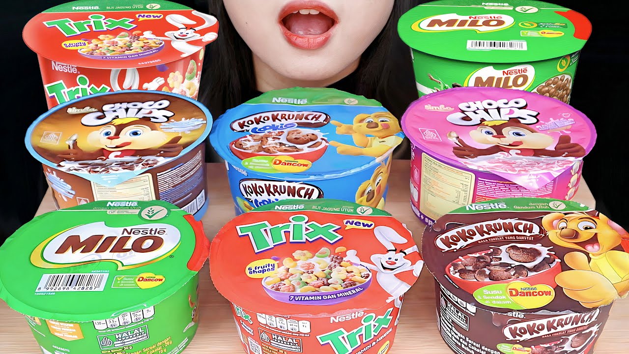 ASMR MILO CEREAL BALLS, KOKO KRUNCH COOKIE, NESTLE TRIX, SIMBA CHOCO CHIPS SEREAL COKELAT 🥣