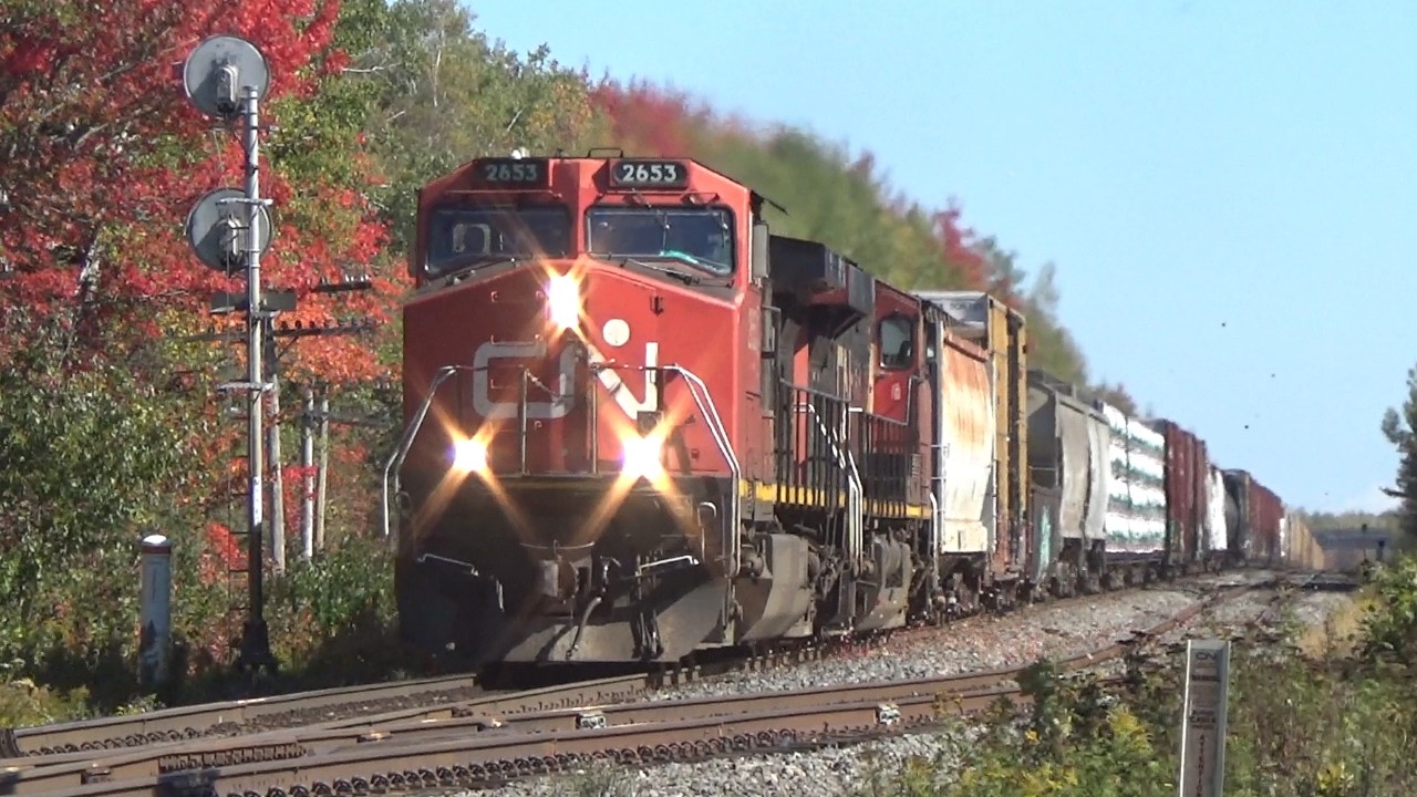 Freight Train CN 507 passing Painsec Junction approaching Moncton, NB at Track Speed