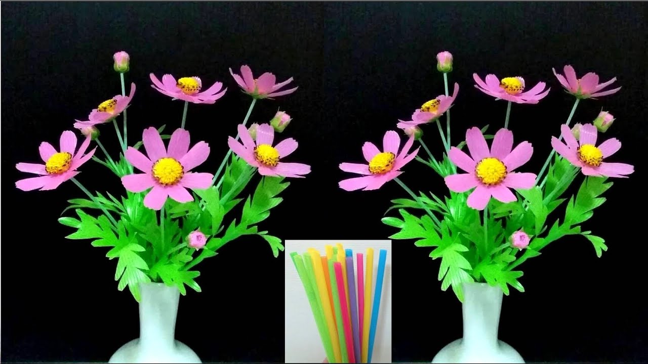 ดอกไม้จากหลอด ดอกดาวกระจายจากหลอด by มายมิ้นท์ Cosmos flowers from straws.
