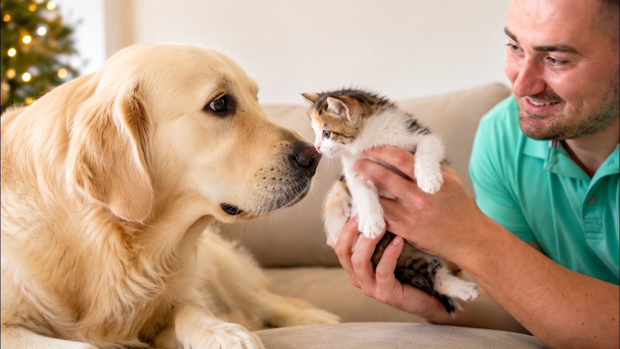 Golden Retriever Meets Abandoned Kitten For The First Time!