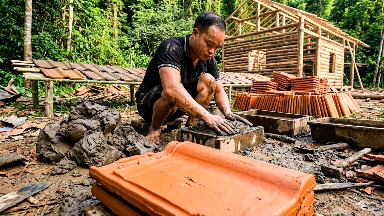 I Turn Clay into Roof Tiles to Finish My Log Cabin – Primitive Skill That Still Works Today