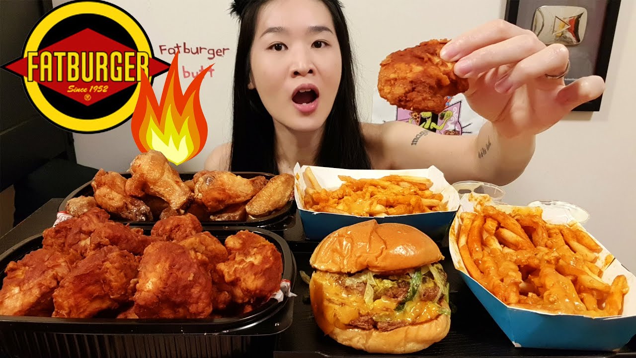 FATBURGER Spicy Death Valley Wings & XXL Cheeseburger! Hot Chicken Wings, Cheese Fries Mukbang Asmr