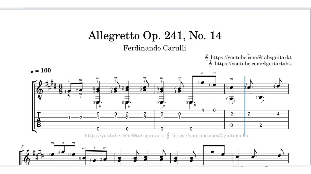 Carulli | Allegretto Op. 241 No. 14 | TAB | ♩ = 100 |