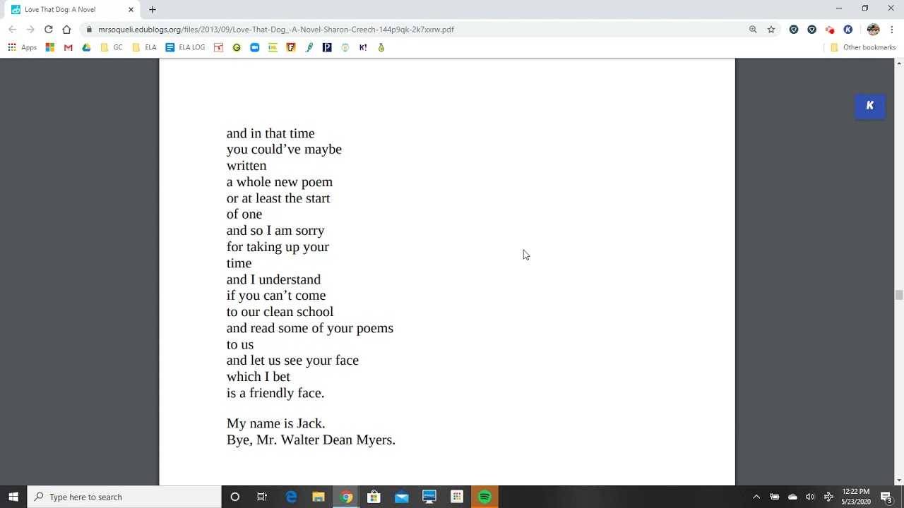 Love that Dog p. 50-67