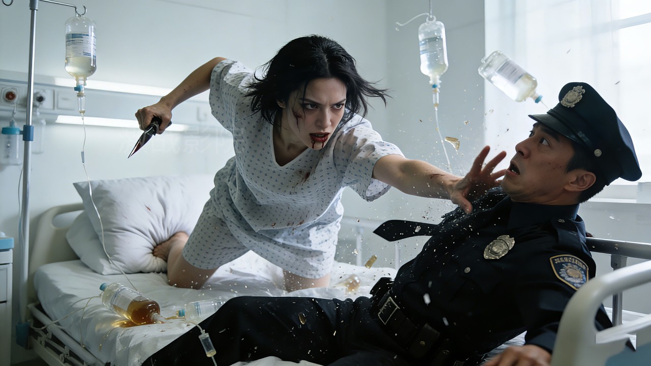Action Movie! A female killer fakes illness to lure police, then strikes back for an extreme escape!
