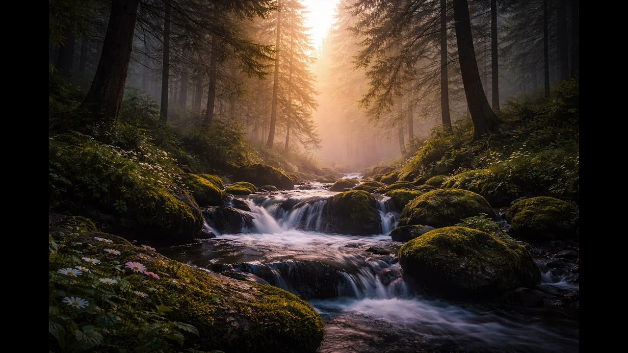 Forest Night with a Small Stream 🌲 Gentle Water Sounds for Deep Sleep (1 Hour)
