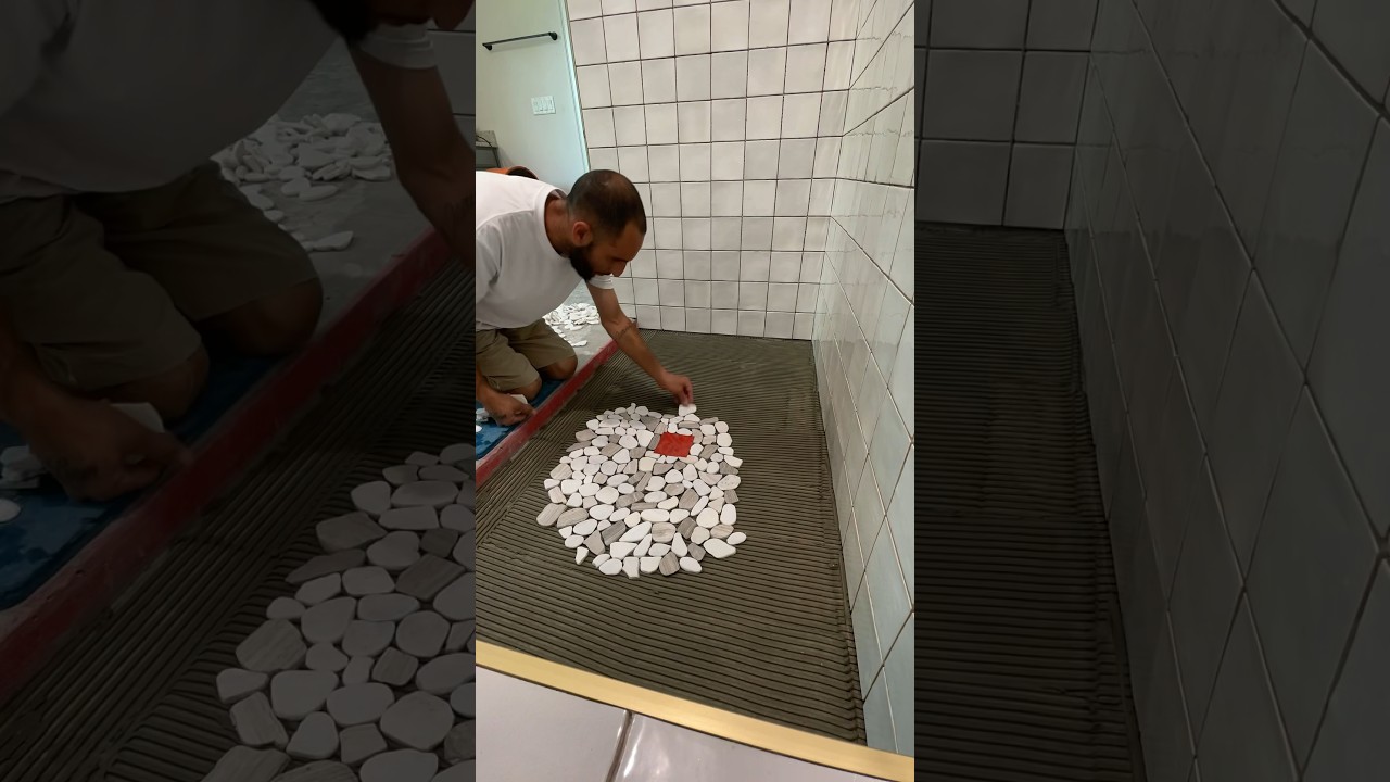 Shower mosaic pebbles🔥 Full video on channel #diy #howto #tiles #shower #timelapse  #pebbles