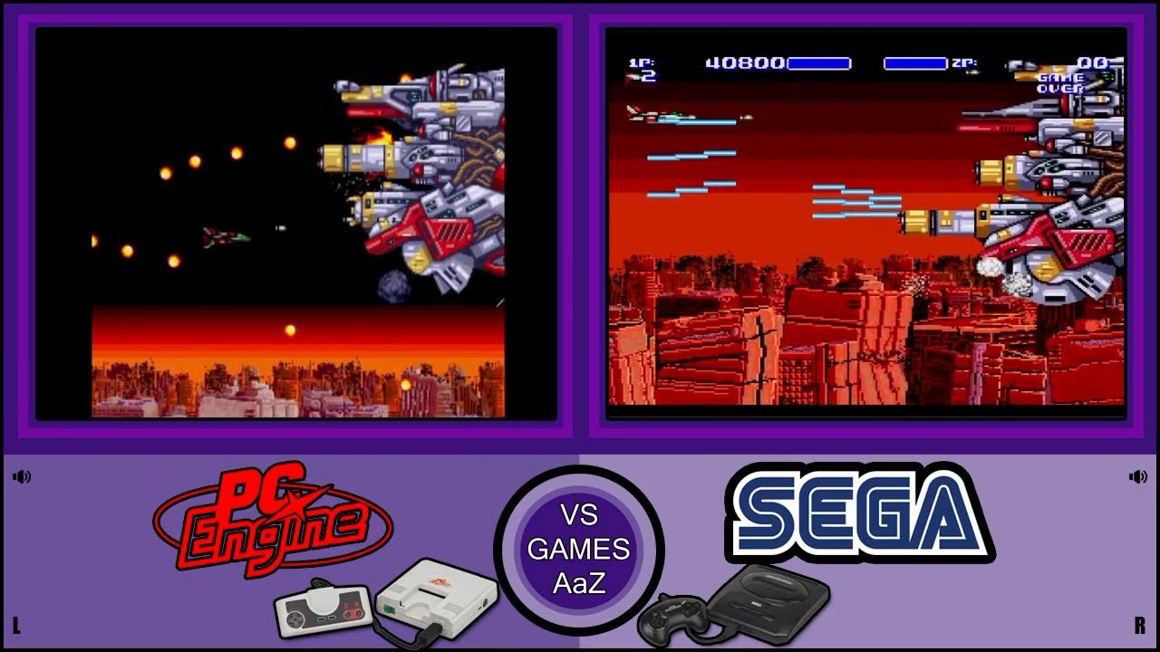 Aero Blasters(Pc Engine vs Mega Drive)Air Buster/side by side comparison
