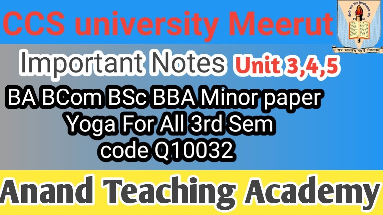 BA BCom BSc BBA Minor paper 3rd sem Notes Yoga for All ccsu and other up state university Q10032