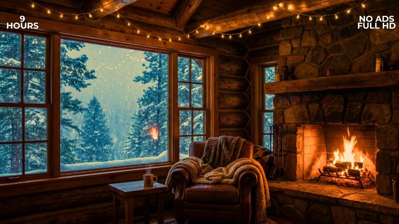 Cozy Winter Cabin Ambience | Heavy Snowstorm & Crackling Fireplace Sounds for Sleep