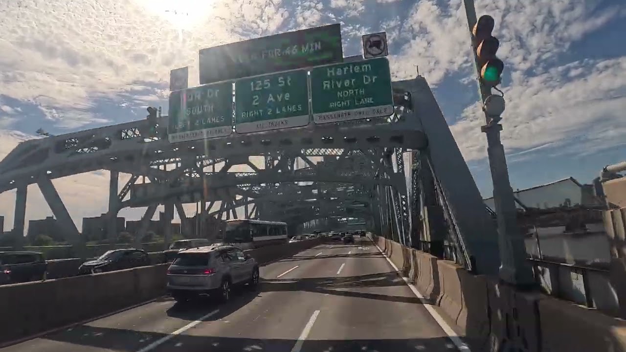 4K Driving Over Triboro Bridge New York City NYC from Queens to Manhattan FDR Harlem River Dr ASMR