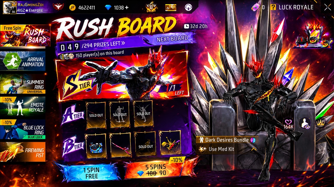 Rush Board 1 Spin Trick 🤩 l How To Complete Rush Board Event l Free Fire New Event Today 