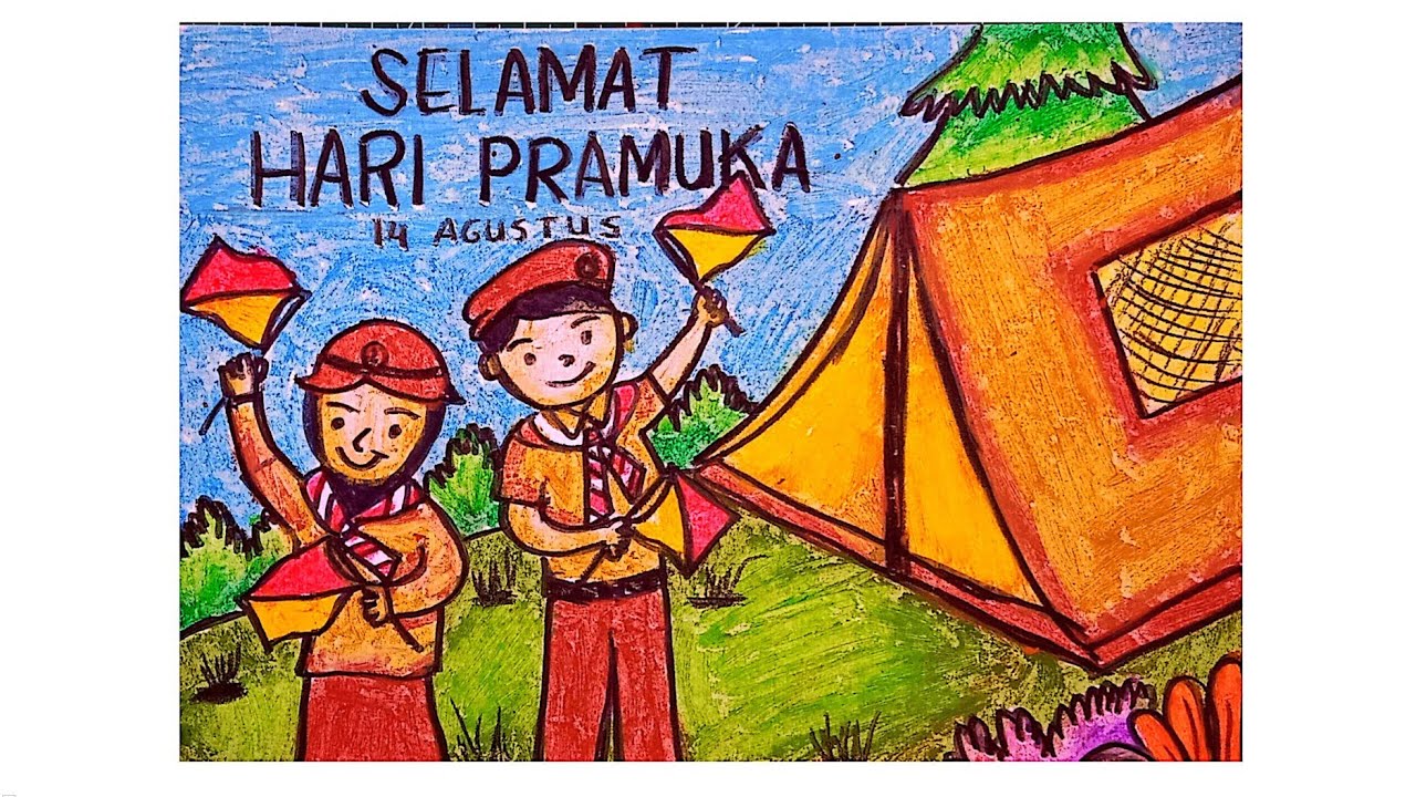 CARA MENGGAMBAR DAN MEWARNAI TEMA HARI PRAMUKA‼️POSTER HARI PRAMUKA 14 AGUSTUS 2023