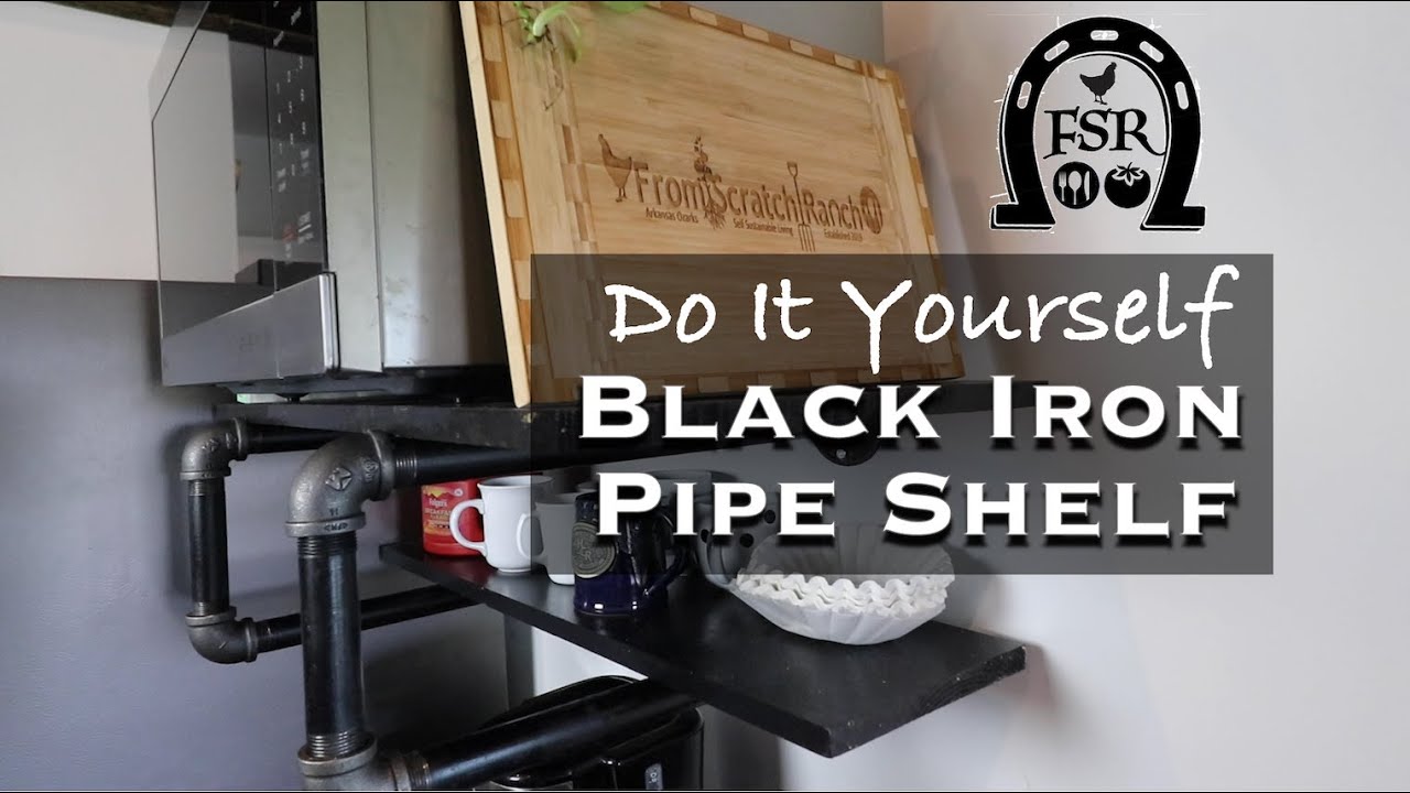 DIY Black Iron Pipe Shelf for Microwave