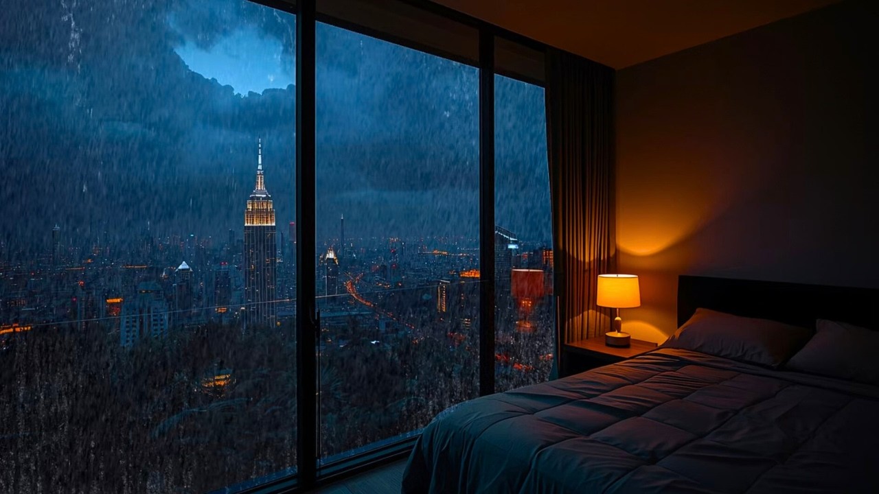 Cozy Rainy Night in a Luxury Bedroom 🌧️ Deep Sleep in 5 Minutes, Anxiety Relief & NYC Rain Sounds