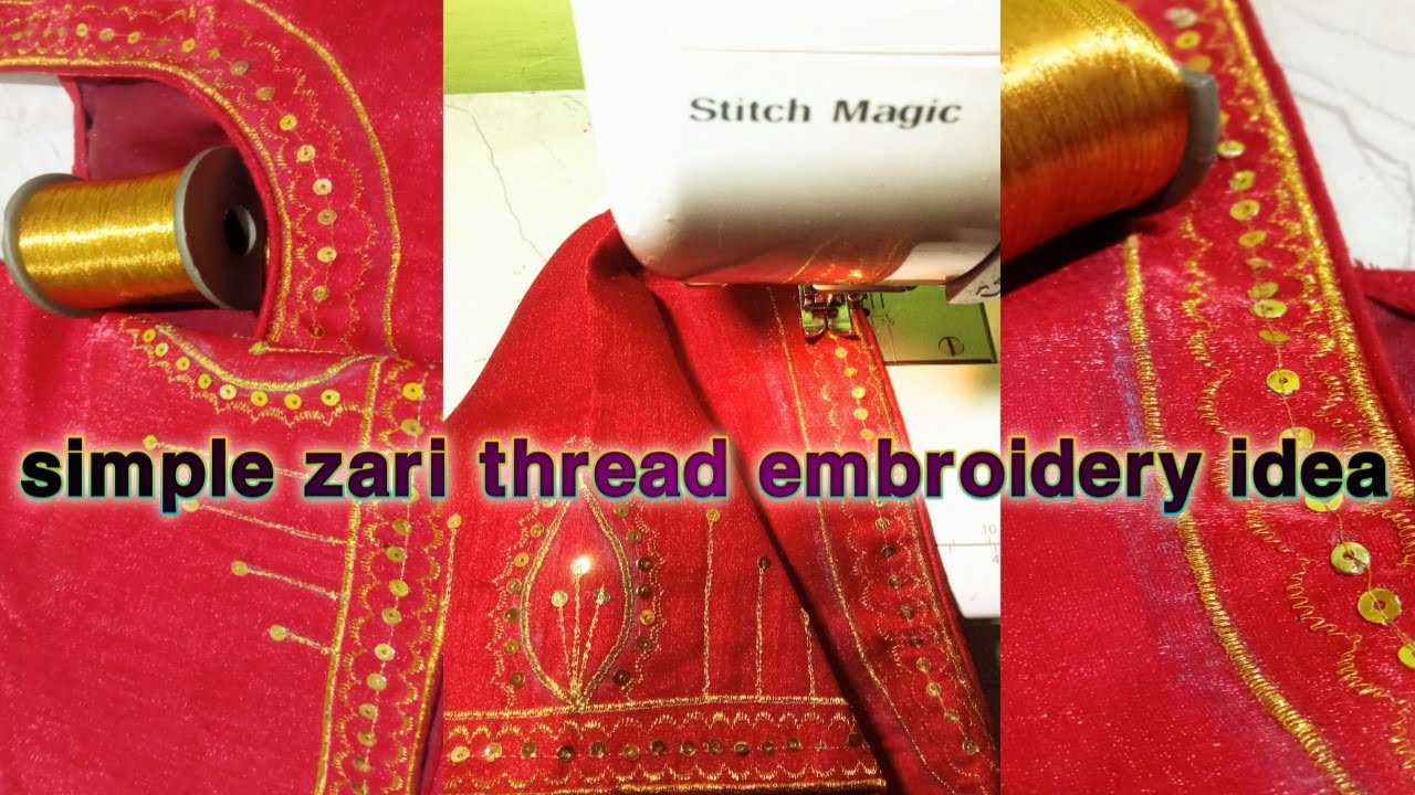 how to use zari thread/ zari thread use in usha stitch magic machine/zari thread embroidery idea💡