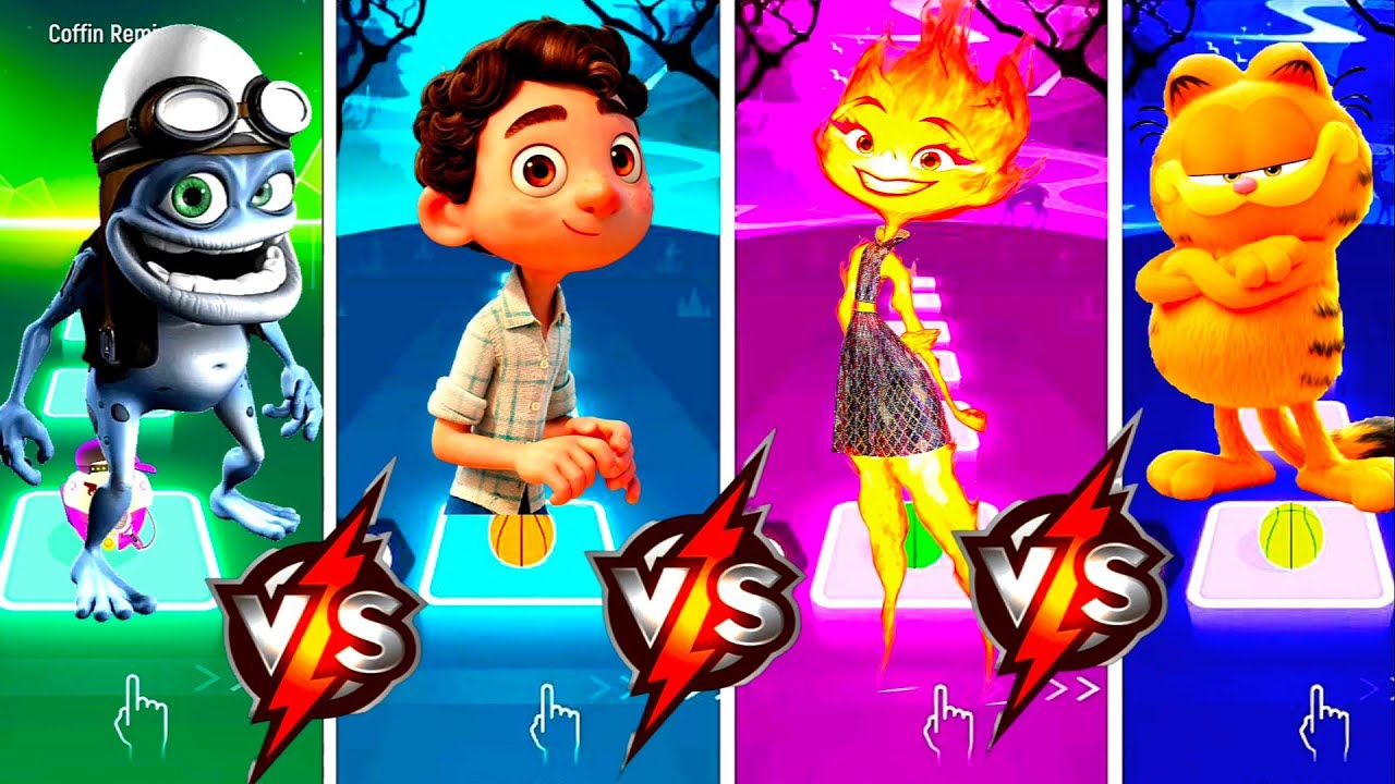 Crazy Frog vs Luca vs Ember Elemental vs Garfield in Tiles Hop