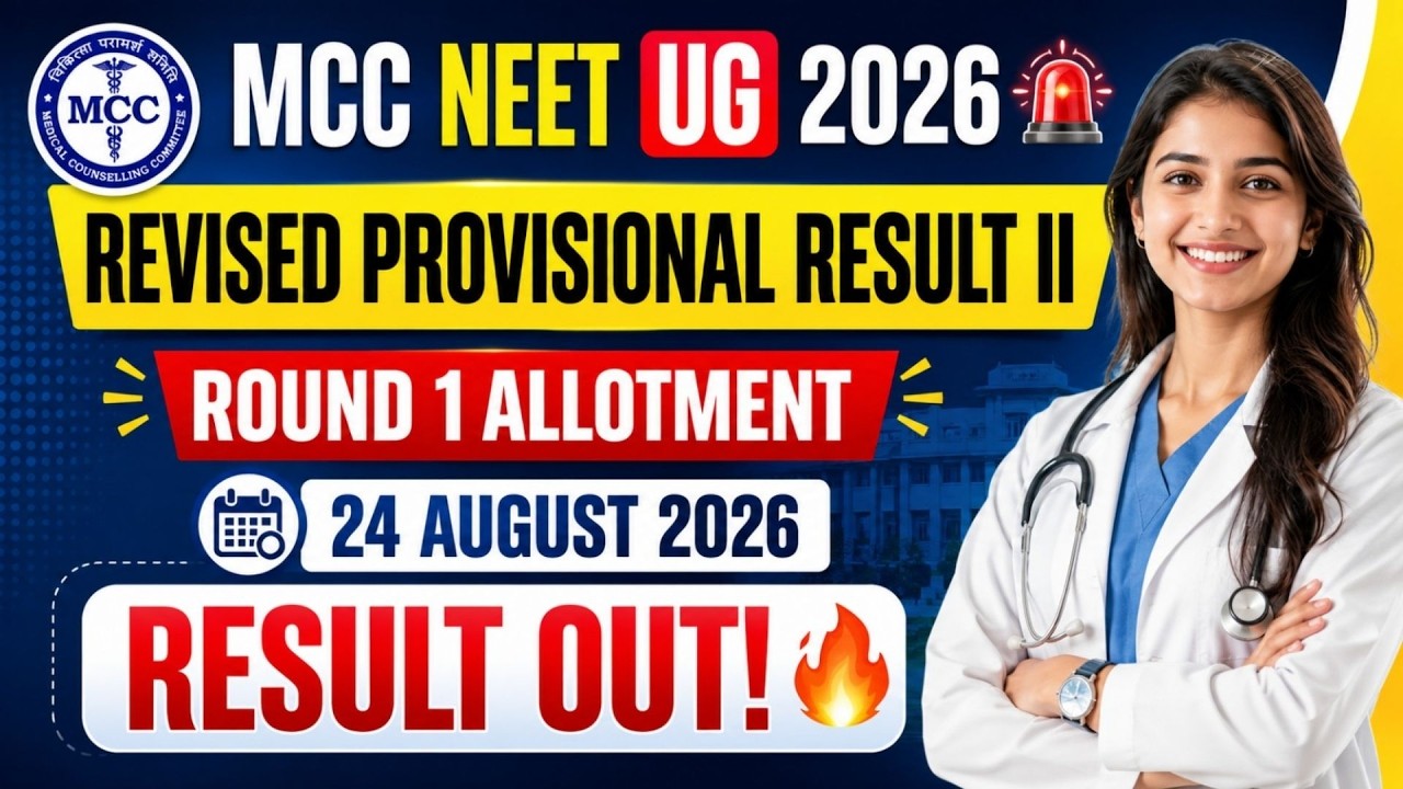 🚨 MCC NEET UG 2026 ROUND 1 REVISED PROVISIONAL RESULT II OUT | Notice Dated 24.08.2026 | Check Now