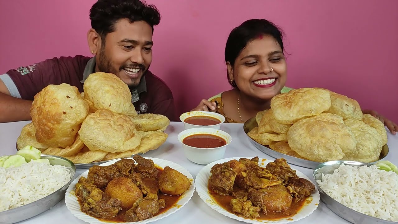 luchi mutton curry rice eating challenge ritu and robi